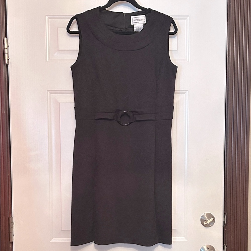 Karin Steven’s Sleeveless Sheath Dress 10 Black Classic Career Wedding Lagenlook